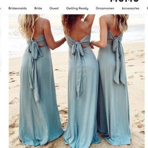 Show Me Your Mumu Lauren Tie maxi dress in silver sage crisp.   Size S